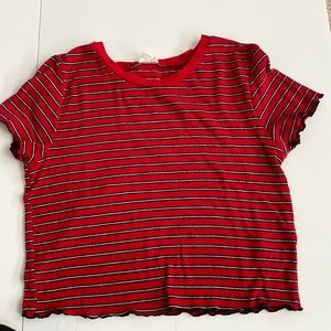 GARAGE L Cropped Red, Black & White Striped Tee